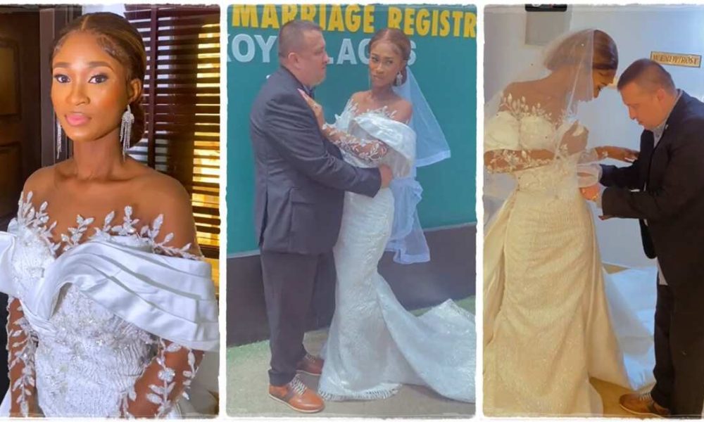 “The Long Wait is Over”: Nigerian Lady Marries White Lover Europe at Ikoyi Marriage Registry, Video Goes Viral